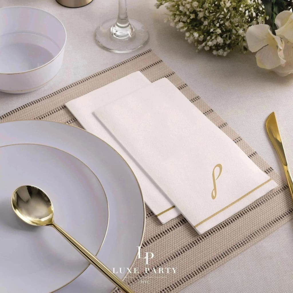 Luxe Party NYC Napkins 14 Guest Napkins - 4.25" x 7.75" White and Gold Hebrew Paper Napkins  - LAMED