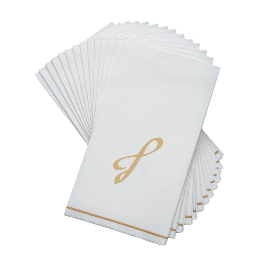Luxe Party NYC Napkins 14 Napkins / White and Gold 14 PK White and Gold Hebrew Guest Paper Napkins  - LAMED