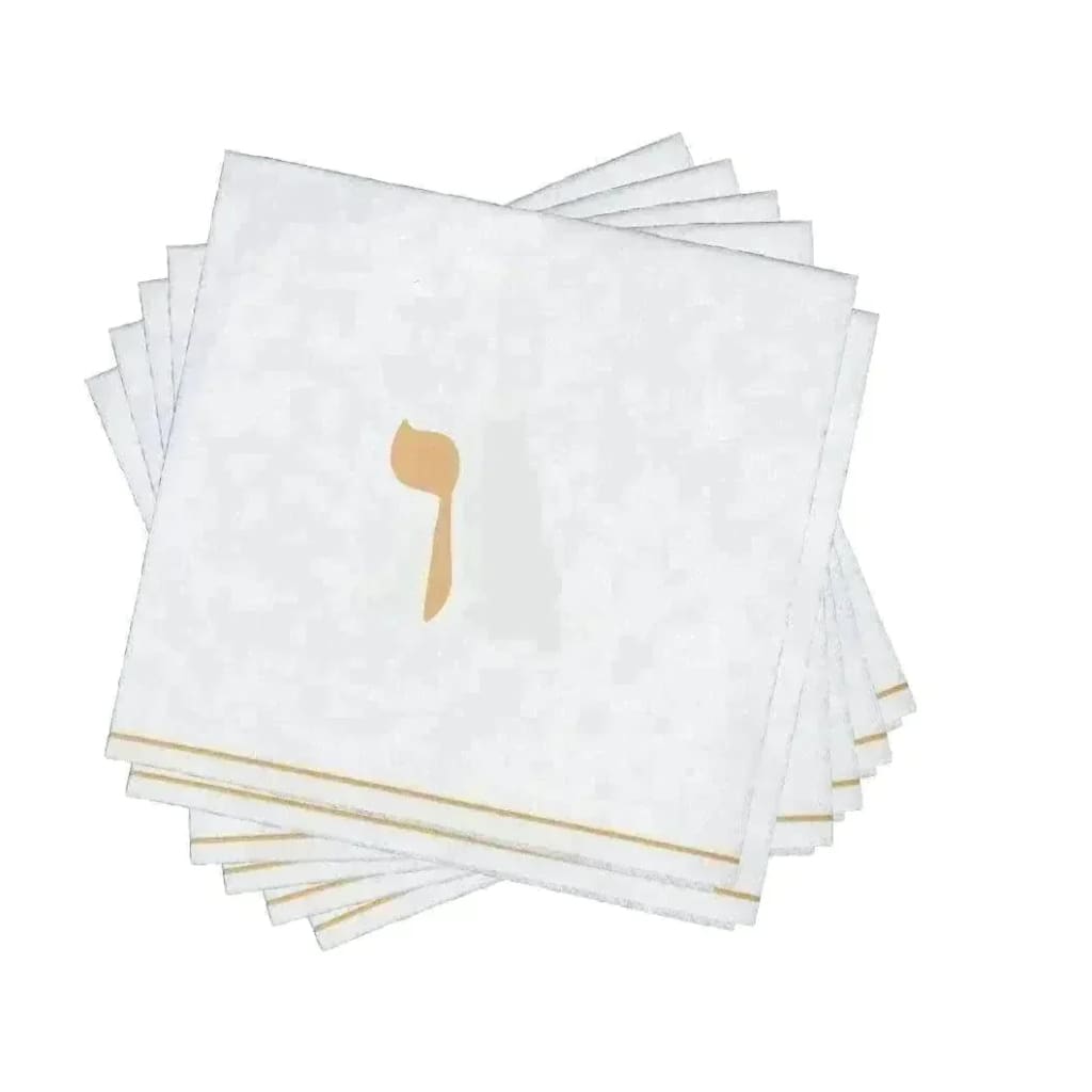 Luxe Party NYC Napkins 16 Cocktail Napkins - 5" x 5" Copy of White and Gold Hebrew VAV Paper Cocktail Napkins | 16 Napkins