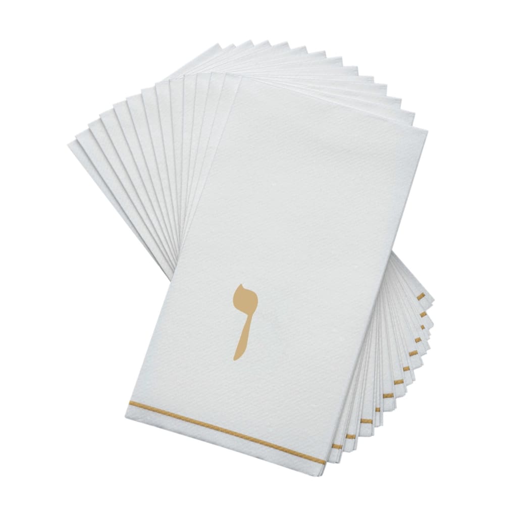 Luxe Party NYC Napkins 14 Napkins / White and Gold 14 PK White and Gold Hebrew Guest Paper Napkins  - VAV