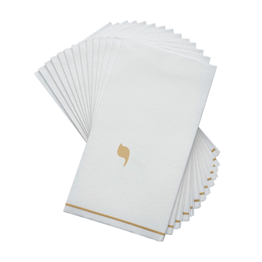 Luxe Party NYC Napkins 14 Napkins / White and Gold 14 PK White and Gold Hebrew Guest Paper Napkins  - YUD