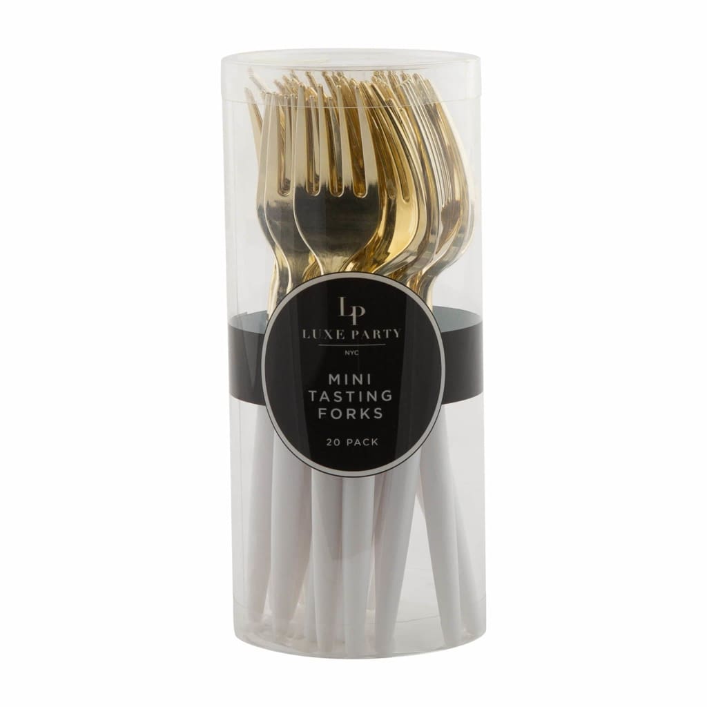 Luxe Party NYC Two Tone Mini 20 Mini Forks White and Gold Plastic Mini Forks | 20 Forks