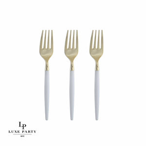 Luxe Party NYC Two Tone Mini 20 Mini Forks White and Gold Plastic Mini Forks | 20 Forks