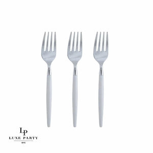 Luxe Party NYC Two Tone Mini 20 Mini Forks White and Silver Plastic Mini Forks | 20 Forks