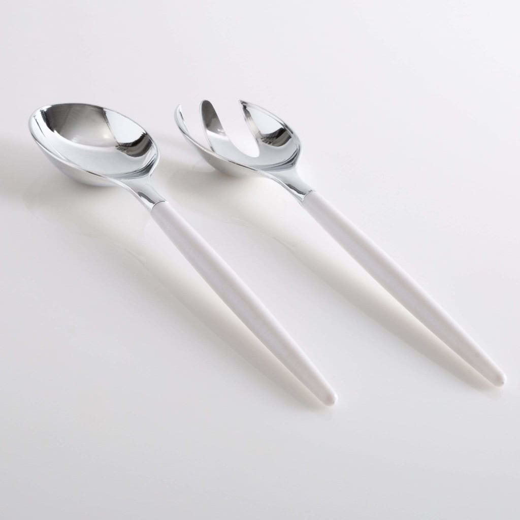 Luxe Party NYC Two Tone Serving 1 Spoon 1 Fork White and Silver Plastic Serving Fork • Spoon Set