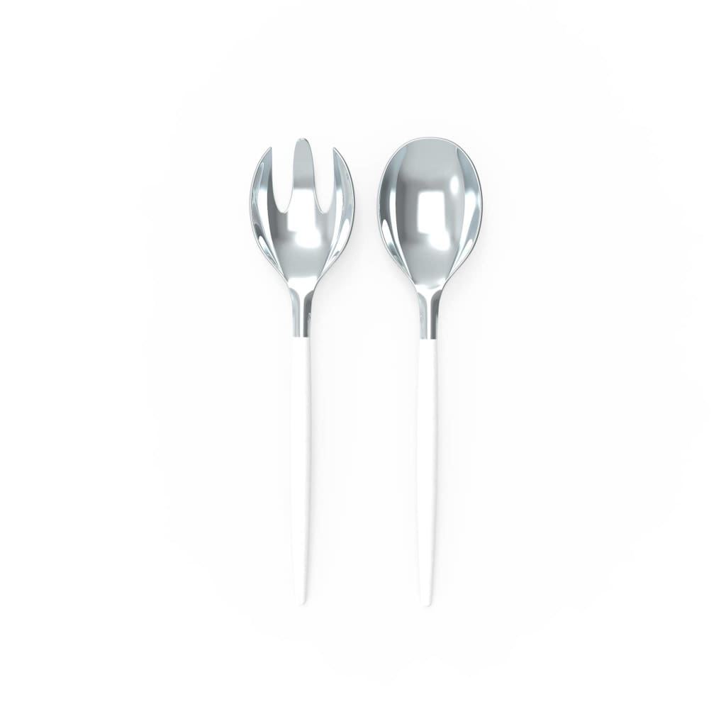 Luxe Party NYC Two Tone Serving 1 Spoon 1 Fork White and Silver Plastic Serving Fork • Spoon Set
