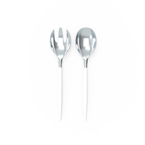 Luxe Party NYC Two Tone Serving 1 Spoon 1 Fork White and Silver Plastic Serving Fork • Spoon Set