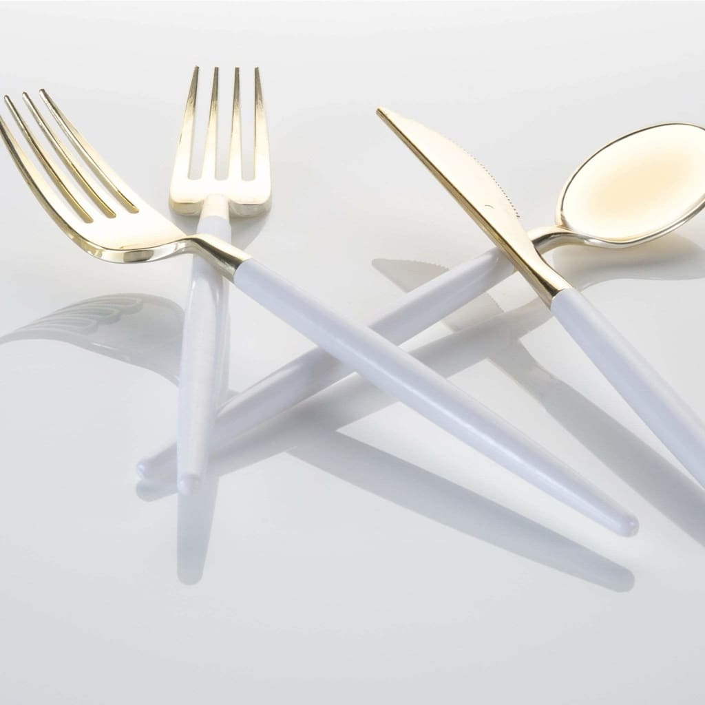 Luxe Party NYC Two Tone Cutlery White • Gold Plastic Cutlery Set | 32 Pieces