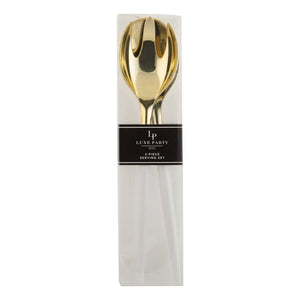 Luxe Party NYC Two Tone Serving 1 Spoon 1 Fork White /  Gold Plastic Serving Fork • Spoon Set