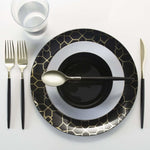 Round Accent Plastic Plates Round White • Gold Plastic  Plates | 10 Pack