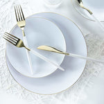 Round Accent Plastic Plates Round White • Gold Plastic  Plates | 10 Pack