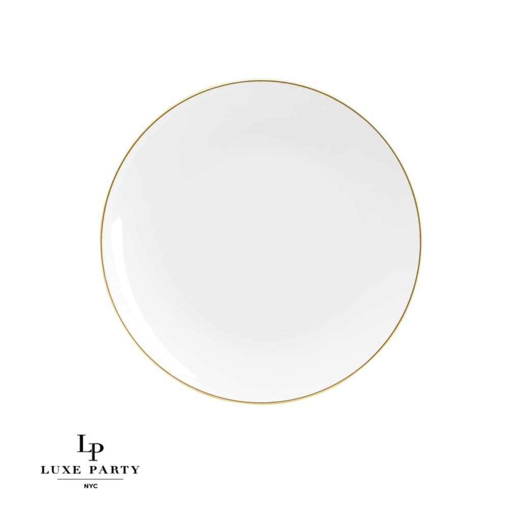 Round Accent Plastic Plates Round White • Gold Plastic  Plates | 10 Pack