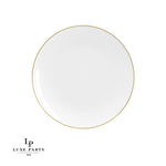 Round Accent Plastic Plates Round White • Gold Plastic  Plates | 10 Pack