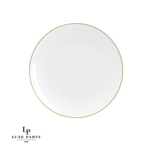 Round Accent Plastic Plates Round White • Gold Plastic  Plates | 10 Pack
