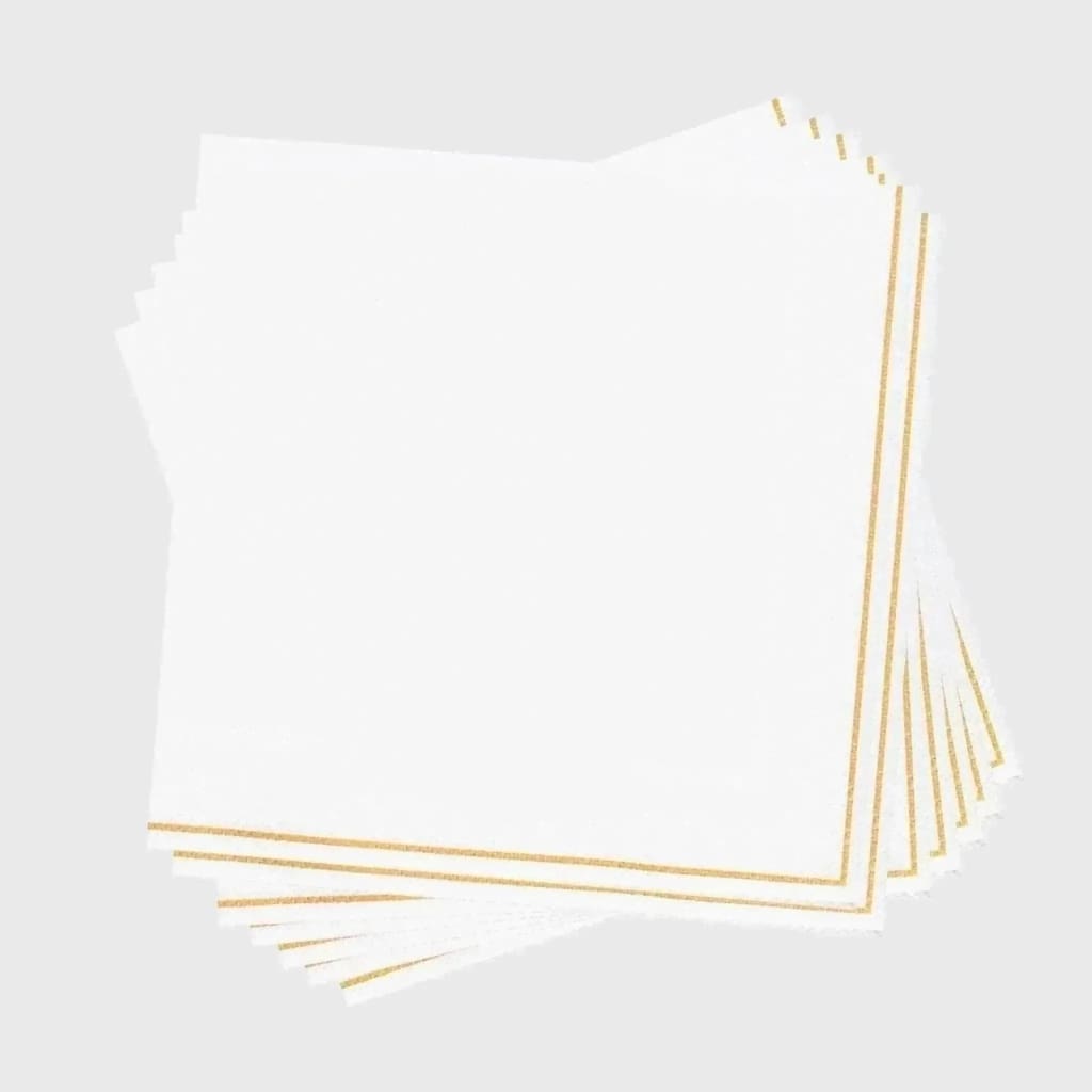 Luxe Party NYC Napkins 20 Beverage Napkins - 5" x 5" White with Gold Stripe Paper Napkins - 3 available sizes