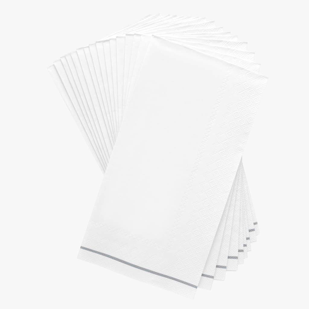 Luxe Party NYC Napkins 16 PK White with Silver Stripe Guest Paper Napkins