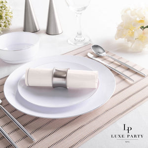 White with Silver Stripe Lunch Napkins | 20 Napkins - 20 Lunch Napkins - 6.5 x 6.5 - Napkins