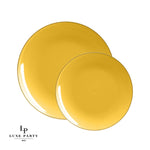 Luxe Party NYC Plastic Plates Yellow • Gold Round Plastic Plates | 10 Pack