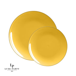 Luxe Party NYC Plastic Plates Yellow • Gold Round Plastic Plates | 10 Pack