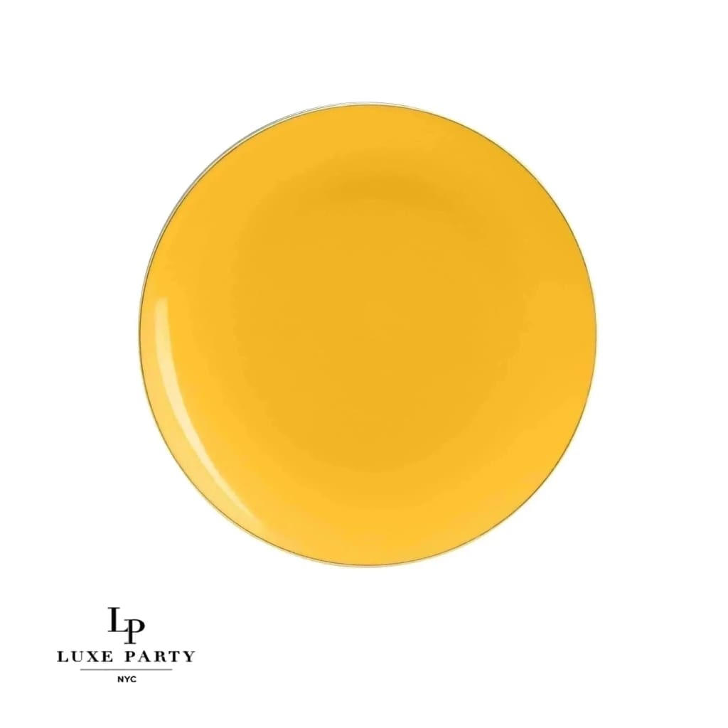 Round Accent Plastic Plates Yellow • Gold Round Plastic Plates | 10 Pack